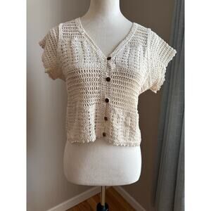 Rebellion Again Vintage Y2K Crochet Crop Cardigan Size XS Cottagecore Coquette